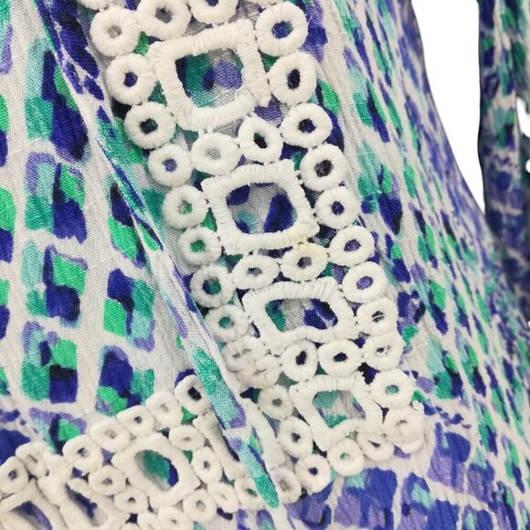 Lilly Pulitzer Amisa Top Size M Crochet Boho Bell Sleeves V-neck Tassel Blue - Picture 4 of 13